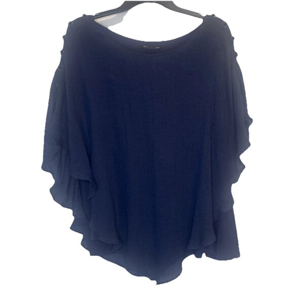 Zac & Rachel Women’s Navy Blue Flutter Short Sleeve Lined Blouse Top Plus Sz 2X - Picture 1 of 12